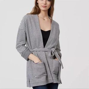 Loft Black & White stripes cardigan with belt